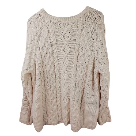 Coldwater Creek SZ XL Thick Chunky Cable Knit Fisherman Sweater Wood Buttons - Picture 4 of 7